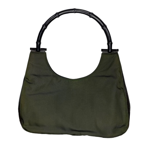 GUCCI Green Bamboo Handle Nylon Shoulder Bag Y2K Vintage Tom Ford - Picture 11 of 11